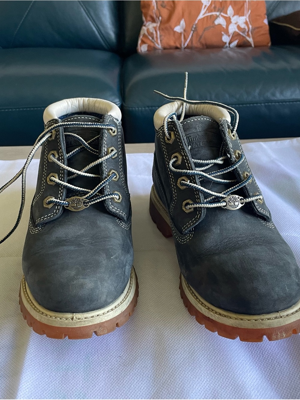 Timberland Men's (unisex) Charcoal Gray Lace-Up Work Boots with Tan Outsole